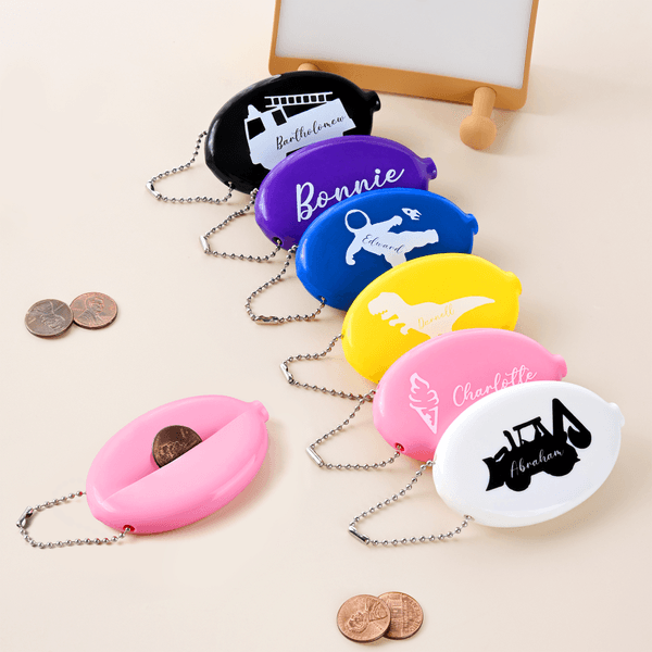 Personalized Cute Dinosaur Excavator Pattern Coin Purse Keychain with Name Christmas Birthday Gift for Kids