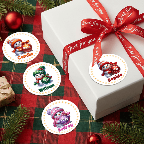 Personalized Cute Christmas Snowman Stickers Labels with Name and Year DIY Gift Decor Christmas Party Favors for Family Kids Friends