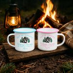 Personalisierte außer Atem Wandern Gesellschaft Waschbär 12 oz Emaille Becher mit Namen Wandern Outdoor-Aktivität Geschenk für Naturliebhaber Abenteuer