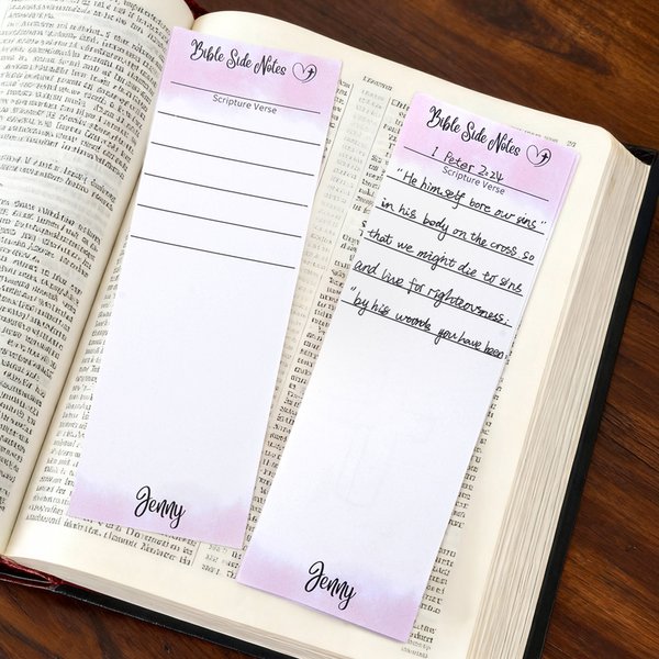 Personalised Watercolour Lines Bible Side Notes Notepad with Text Set of 2 Birthday Baptism Gift for Christian