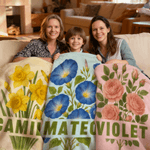 Personalized Multicolor Birth Flower Throw Blanket with Name Christmas Birthday Gift for Sisters Bridesmaids Mom Grandmom