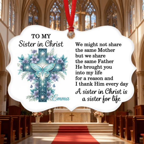 Personalized Cross Floral Irregular Ceramic Ornament with Name Devout Faith Birthday Christmas Baptism Gift for Sister Christian