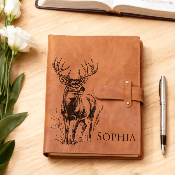 Henkilökohtainen Duck Deer nimi PU Nahka A5 Notebook kansi varastointi Pocket Syntymäpäivä joululahja perheelle ystävät kristityt uskovat