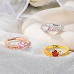 Personalized Twin Stars Birthstone Ring with Engraved Name Minimalist Jewellery Christmas Birthday Gift for Women