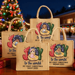 Spersonalizowana torba na zakupy Joy To the World My First Christmas Cartoon Baby Design Duża jutowa torba na zakupy z tekstem Prezent świąteczny dla rodziny Noworodek