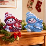 Gepersonaliseerd Multikleur Schattig Sneeuwpop Platte Kerstdecoratie met Kerstbalmotief Naam Kerst Cadeau voor Familie en Vrienden