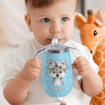 Spersonalizowany termiczny kubek niekapek z imieniem i uchwytem Cute Wreath Animal Pattern 10 oz Baby Shower Birthday Gift dla dzieci
