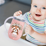 Spersonalizowany termiczny kubek niekapek z imieniem i uchwytem Cute Wreath Animal Pattern 10 oz Baby Shower Birthday Gift dla dzieci