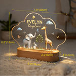 Gepersonaliseerd Schattig Olifant Konijn Giraf Wolk Stijl Acryl LED Nachtlampje met Naam Tekst en Houten Base Nursery Decor Verjaardagscadeau voor kinderen