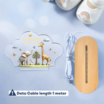 Gepersonaliseerd Schattig Olifant Konijn Giraf Wolk Stijl Acryl LED Nachtlampje met Naam Tekst en Houten Base Nursery Decor Verjaardagscadeau voor kinderen