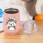 Spersonalizowany termiczny kubek niekapek z imieniem i uchwytem Cute Wreath Animal Pattern 10 oz Baby Shower Birthday Gift dla dzieci