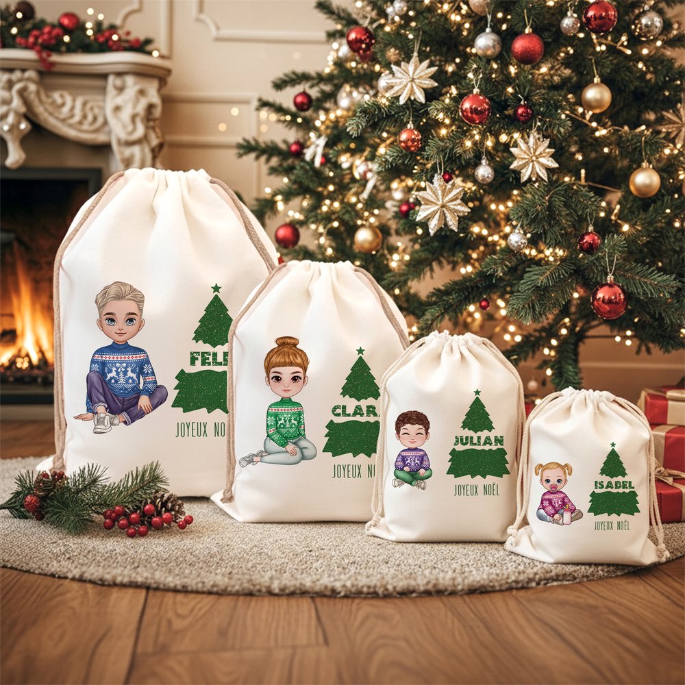 Sac Cadeau à Cordon Personnalisé avec Personnage de Dessin Animé Texte et Nom Cadeau Noël pour Enfants Famille et Amis 5