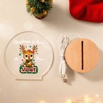 Spersonalizowana lampka nocna LED Cute Christmas Deer z drewnianą podstawą i imieniem Dekoracja przedszkola Prezent urodzinowy dla dzieci