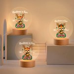 Spersonalizowana lampka nocna LED Cute Christmas Deer z drewnianą podstawą i imieniem Dekoracja przedszkola Prezent urodzinowy dla dzieci