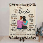 Personalised To My Bestie Cartoon Character Back View Leopard Print Soft Throw Blanket with Name Home Decor Christmas Gift for Sisters Besties