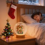 Spersonalizowana lampka nocna LED Cute Christmas Deer z drewnianą podstawą i imieniem Dekoracja przedszkola Prezent urodzinowy dla dzieci