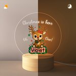 Spersonalizowana lampka nocna LED Cute Christmas Deer z drewnianą podstawą i imieniem Dekoracja przedszkola Prezent urodzinowy dla dzieci