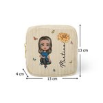 Borsa portaoggetti in velluto a coste personalizzata con nome personaggio e fiore regalo pratico per donne