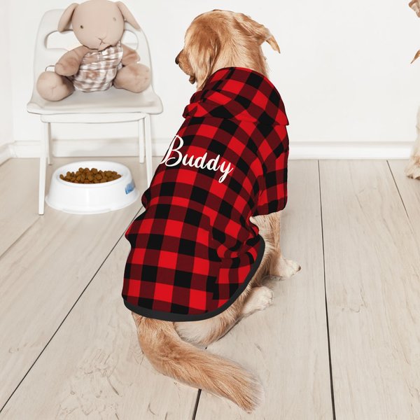 Felpa con cappuccio a quadri personalizzata per cuccioli con nome ricamato regalo per cani e amanti degli animali