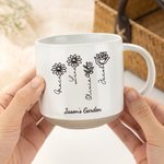 Personalized 1-6 Birth Flowers Line Art 12 oz Ceramic Mug with Name and Text Anniversary Birthday Christmas Gift for Family