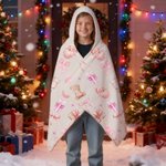 Personalised Pink Christmas Style Soft Hooded Blanket with Name Home Decor Christmas Gift for Girls Friends