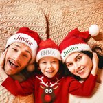 Gorro de Navidad personalizado suave y esponjoso con nombre bordado o purpurina detalle para calcetín regalo de fiesta navideña para la familia