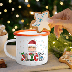 Personalized Christmas Cartoon Character Kid 12 oz Coloured Rim Enamel Mug with Name Christmas Gift for Boys and Girls