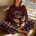 Personalisierter Schlafanzug mit Haustier-Foto und Wunschspruch | Pyjama-Oberteil | karierter Pyjamahose | Geschenk für Haustierbesitzer Frauen