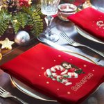 Tovagliolo natalizio personalizzato in 100% cotone con cappello di Natale iniziale e personaggio regalo per famiglia