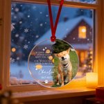 Personalized Paw Print Photo Heart Round Ornament with Name and Year Tree Decor Birthday Memorial Christmas Gift for Pet Lovers Owners