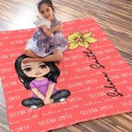 Coperta morbida personalizzata con personaggio in stile cartone animato nome e fiore di nascita regalo perfetto per compleanni o Natale per bambini