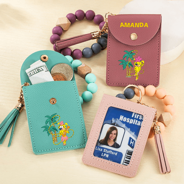 Personalized Long-Tailed Leopard Marsupilami Keychain Wristlet Wallet with Beaded Bracelet and Name Birthday Gift for Her | Callie × Marsupilami®