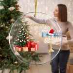 Personalised Christmas Tree Hanukkah Menorah Christmas Ornament with Family Name and Year Home Tree Decor Christmas Gift for Family Christian