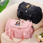 Personalised Cartoon Character Birth Flower Waterproof Large Travel Duffel Bag with Name Birthday Gift for Bookworms Sports Lovers