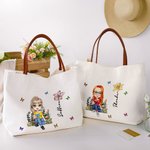Sac Cabas en Toile Personnalisé avec Personnage de Lecture Dessin Animé Fleur de Naissance et Nom Cadeau d’Anniversaire pour Femmes Filles