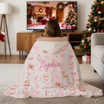 Personalised Pink Christmas Style Soft Hooded Blanket with Name Home Decor Christmas Gift for Girls Friends
