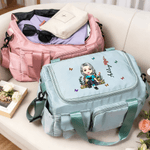 Personalised Cartoon Character Birth Flower Waterproof Large Travel Duffel Bag with Name Birthday Gift for Bookworms Sports Lovers