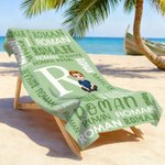Spersonalizowany ręcznik plażowy Word Cloud Cartoon Character Multicolor Oversized Szybkoschnący ręcznik plażowy z mikrofibry z imieniem Niezbędny w podróży Prezent urodzinowy dla rodziny
