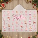 Personalised Pink Christmas Style Soft Hooded Blanket with Name Home Decor Christmas Gift for Girls Friends