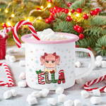 Personalized Christmas Cartoon Character Kid 12 oz Coloured Rim Enamel Mug with Name Christmas Gift for Boys and Girls
