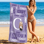 Personalised Word Cloud Cartoon Character Multicolor Oversized Quick Dry Microfiber Beach Towel with Name Travel Essentials Birthday Gift for Family