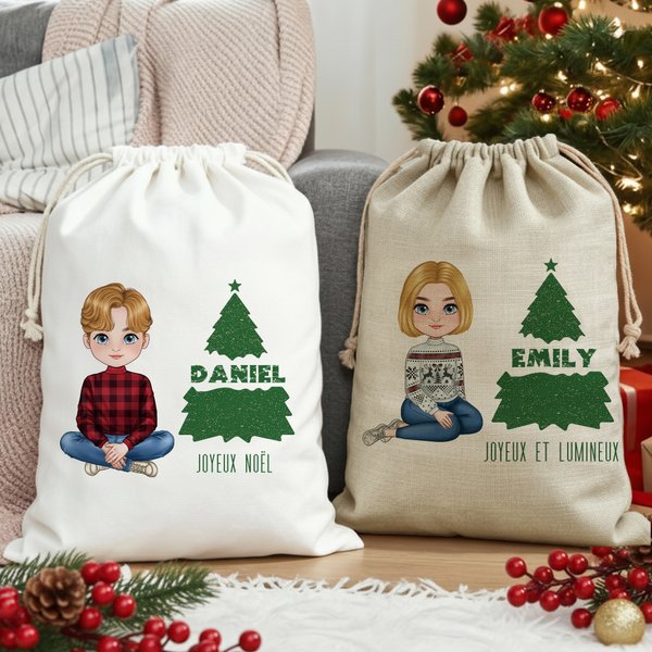 Sac Cadeau à Cordon Personnalisé avec Personnage de Dessin Animé Texte et Nom Cadeau Noël pour Enfants Famille et Amis