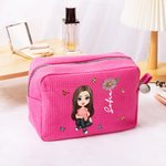 Borsa da trucco personalizzata con personaggio animato e nome tessuto a nido d'ape grande capacità regalo per donne