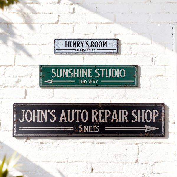 Personalized Multicolor Retro Metal Sign with Name and Text Garage Workshop Garden Decor Housewarming Birthday Gift for Retro Style Enthusiasts