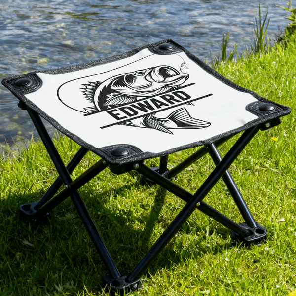 Personalised Realistic Fish Pattern Folding Fishing Stool with Name Outdoor Activities Camping Gift for Fishing Enthusiasts