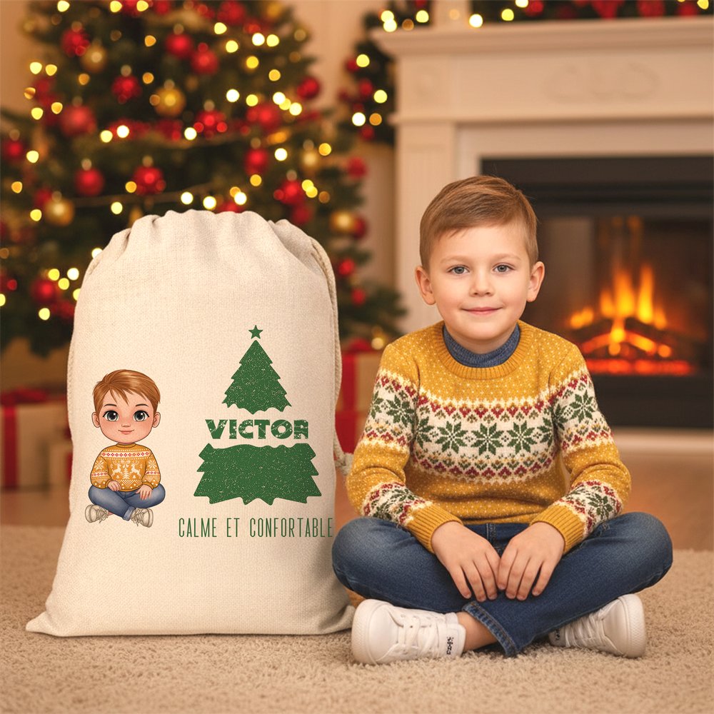 Sac Cadeau à Cordon Personnalisé avec Personnage de Dessin Animé Texte et Nom Cadeau Noël pour Enfants Famille et Amis 8