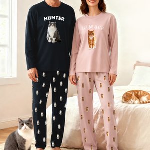 Gepersonaliseerde Zachte Loungepyjamaset met Lange Mouwen voor Heren en Dames met Tekst en Huisdierfoto Verjaardagscadeau voor Huisdierliefhebbers