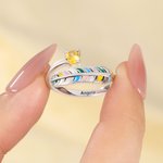 Personalized Colorful Feather Leaf Birthstone Adjustable Open Ring with Text Dainty Jewelry Daily Wear Birthday Anniversary Gift for Her