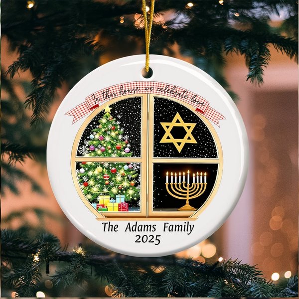 Personalized Christmas Tree Hanukkah Menorah Christmas Ornament with Family Name and Year Home Tree Decor Christmas Gift for Family Christian