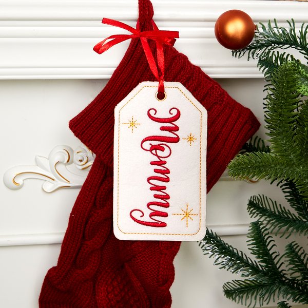 Personalized Stars Embroidered Name Felt Fabric Stocking Tag with Ribbon Christmas Decor Christmas Gift for Family Friends
